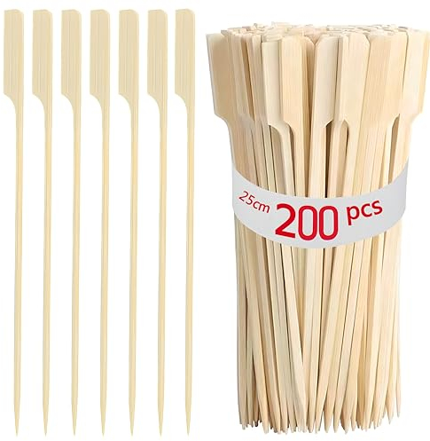 Brochetas de Bambú para Barbacoa.200 Piezas Pinchos Palillos de Bambú Madera Parrilla Palos Pincho Brochetas Ecológicas para Barbacoas, Verduras, Frutas, Fiestas Familiares (200PCS 25CM)