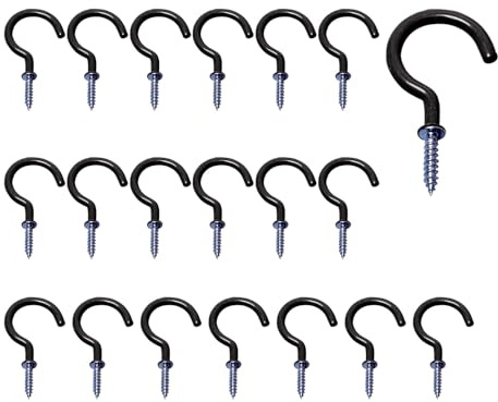 Vokenforu Screw-in Hooks, 2 Small Metal Cup Hooks for Hanging Plants, Outdoor or Indoor Use as Ceiling Hook, Strong Screw Hooks for Wood Home Organization, Black 20 Pcs