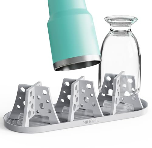 NiHome Silicone Water Bottle Drying Racks Set of 3 - Cheese Style for Faster Drying, Fit for Stanley, YETI, Sports Bottles, Thermoses & Mugs (Gray)