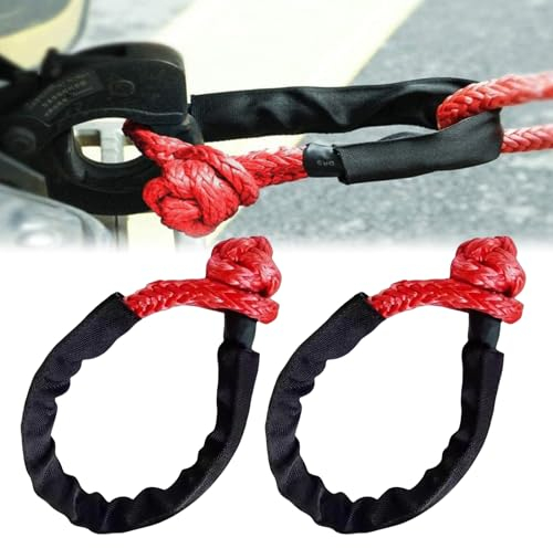 Lot de 2 Manilles Souples: Manille Souple Portable pour Remorquage Hors Route avec Gaine Protection 17t Résistance Rupture Corde Synthétique pour Offroad, Aventuriers Plein Air, Camions, Marine