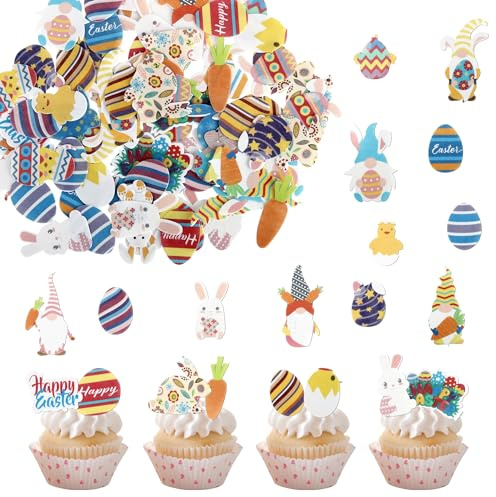 Xsstarmi Paquete de 72 adornos comestibles para cupcakes de Pascua, decoraciones para tartas con temática de conejo y Pascua para baby shower, fiesta de cumpleaños infantil