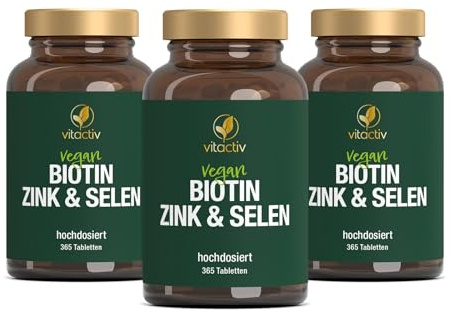 VITACTIV Biotin Zink Selen - Energiestoffwechsel & Müdigkeit - 1095 Stück | Hochdosiert, Vegan, Zuckerfrei, Aus Deutschland. 10 mg pro Tag. Magnesium: weniger Müdigkeit. Biotin: normales Nervensystem