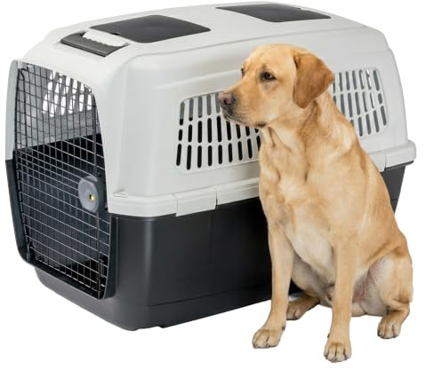 Ferplast Dog Carrier CLIPPER PLUS, IATA Approved Dog Travel Crate, Large Dog Carrier max 45 Kg, Pet Carrier, with Double Compartment for Accessories, Pull-out Handle, 93 x 65 x h 68 cm
