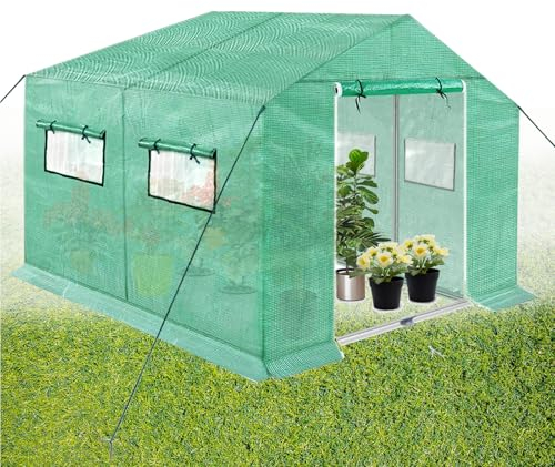 JOIEYOU Gewächshaus 3x2x2m Gewächs Häuser 6m² Foliengewächshaus Stabil mit Seitenwände Fenster Rollbar Winterfest PE-Gewebe Tomatenhaus für Tomaten Balkon Garten