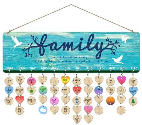 arricraft 1 Stück Holz Geburtstags Erinnerungskalender Für Die Familie Geburtstagskalender Mit Blauen Und Weißen Möwen Zum Aufhängen An Der Wand Mit 100 Etikett Geschenke Für Familie Und Freunde