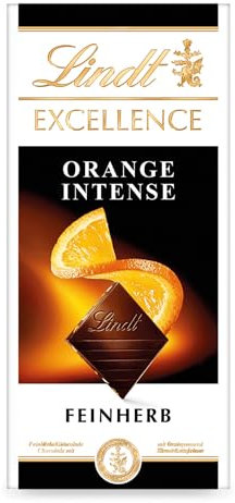 Lindt Schokolade | EXCELLENCE Tafel Orange | 100g | Feinherbe Schokolade mit intensivem Orangen Geschmack und Mandelstückchen | Schokoladen-Tafel