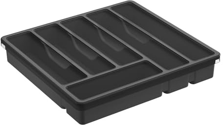 Plateau à couverts avec couvercle - | Organisateur de matériel de haute qualité | Boîte de rangement pour ustensiles | Conception à 6 compartiments pour cuillères, fourchettes et couteaux | Porte-couv