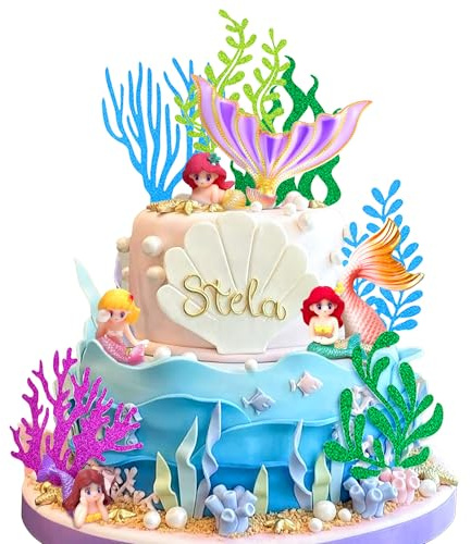 LaVenty Mini Meerjungfrau Kuchen Topper Muschel Kuchen Topper Unter dem Meer Kuchen Dekoration Meerjungfrau Schwanz Kuchen Topper Meerjungfrau Party Supplies