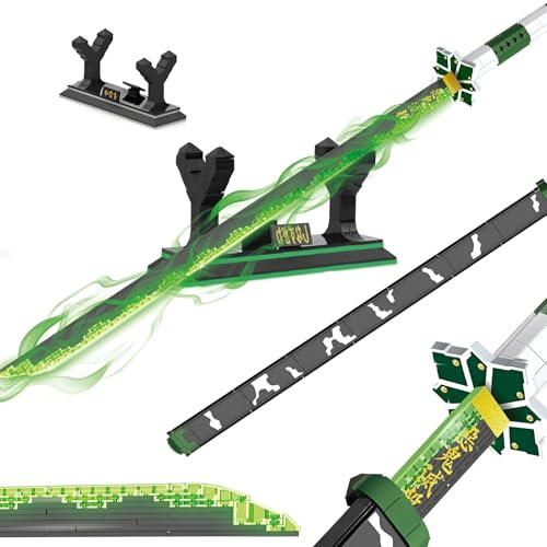 Dämonentöter Schwert Bausteine Bausatz mit Scheide und Ständer 710 Stück | Sanemi Schwert Baublock Anime Fan Cosplay Schwerter Katana Samurai Modell Spielzeug, Ideen Geschenke für Kinder Erwachsene(A)