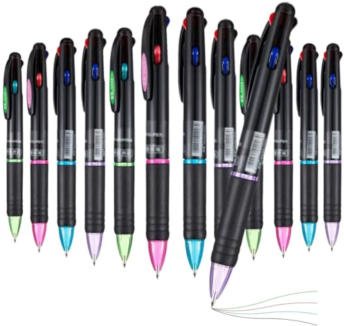 DWFEYOI Bolígrafos Multicolor, Paquete de 12 Unidades, Bolígrafos 4 en 1, Tinta de 4 Colores, Bolígrafos de Tinta de Gel Negro, Azul, Rojo y Verde