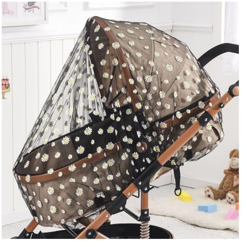 Wisafory Moskitonetz Kinderwagen Baby Insektenschutz Kinder Mückennetz Universal Mückennetz für Tragesitz Stubenwagen Babyautositz Fliegennetz für Jogger, Autositz Schwarzes Gänseblümchen