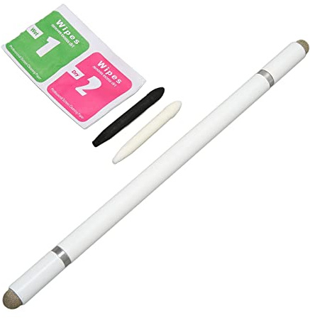 Aladeno Stylus 4-in-1-Eingabestift für Touchscreen-Eingabestifte mit 2 Faserspitzen, hohe Empfindlichkeit und Präzision, Stylistenstifte für Touchscreens, kompatibel mit Allen (White)