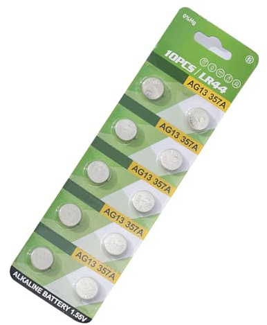 Lot de 10 piles bouton alcalines AG13 1,55 V LR1130 LR41 LR44 pour montres jouets