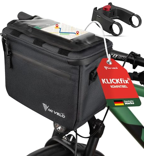 MIVELO Lenkertasche Fahrrad - Fahrradtasche Lenker - wasserabweisend & geräumig - Lenkertasche - Tasche Lenker - E-Bike tauglich - mit Handyfach (Schwarz-Reflektierend, mit Adapter)