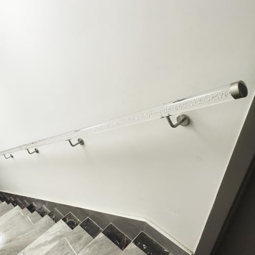 Clear Acrylic Staircase Handrail Kit with End Caps & Brackets, Indoor Outdoor Stairs Handrail for Wall/Acrylic Stair Balusters, Safety Stair Railing Grab Bar(Silver Bracket,120cm/3.9ft)