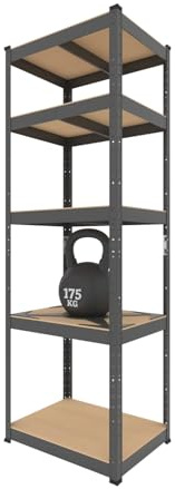 BAUSOKOL Metallregal 180x60x40 cm Schwarz – 5 MDF Böden – Tragkraft 875kg – Lagerregal, Werkstattregal, Kellerregal, Schwerlastregal