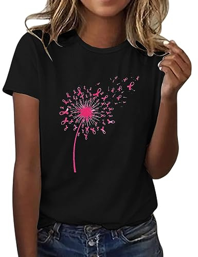 Xiaojiu Cancer du Sein d'Octobre T-Shirt, Cancer du Sein Octobre Rose Ruban Femme T-Shirt Chemise Femme Manche Courte Tee Shirt Rouge Personnalisé Débardeur Chic