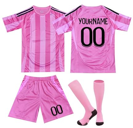 Camiseta Fútbol Miami Personalizadas para Hombres y Niño, equipación Fútbol DIY Nombre y Número con Conjunto Top Pantalón Corto y Calcetines Regalo de Fútbol