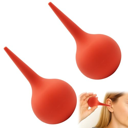 2 PCS Poire Oreille, Poire de Nettoyage D'oreille Doux,Poire Lavement Oreille-60 ml - Poire Oreille En silicone - Pour bébés, Enfants, Adultes - Rouge nettoyant Oreille Adulte