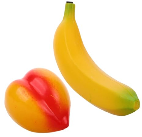 FUNOMOCYA 2 Stück Teiliges Früchte Rassel Percussion Shaker aus Robustem Kunststoff Realistische Fruchtform Banane Pfirsich Fördert Rhythmusgefühl und Kognitive Entwicklung für Kindergarten