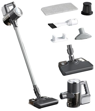 JUXDZISHW Negro,Trapeador Electrico Inalámbrica, Aspiradora y Trapeador Fregona Eléctrica Limpiador de Piso Electrico, Apto para Suelos de Madera, Baldosas y Moqueta de Todo Tipo