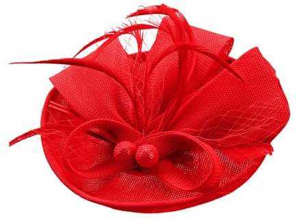 Vintage Fascinators Hut 20er 50er Blumen Federkleid Kopfschmuck Fascinator Hüte 1920er Jahre Teeparty Cocktail Schleier Stirnband Schleier Damen Mädchen Halloween Elegant Hochzeit (Red, One Size)