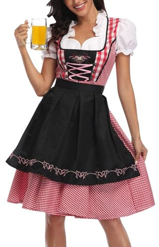 Dirndl Damen Lässiges Baumwolle Knielang Dirndl Oktoberfest Kleid Gerippt Kurz Trachtenkleid Trachtenrock Generisch Schicke Dirndelkleider Locker Slim Dirndlkleid Für Oktoberfest(3-Schwarz,M)