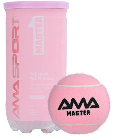 AMA SPORT Padel Balls 1 Tube of 2 Pressurized Padel Tennis Balls Meets Competitions and Tournaments Standards Suitable for Any Surface or Sites (Pink Master)