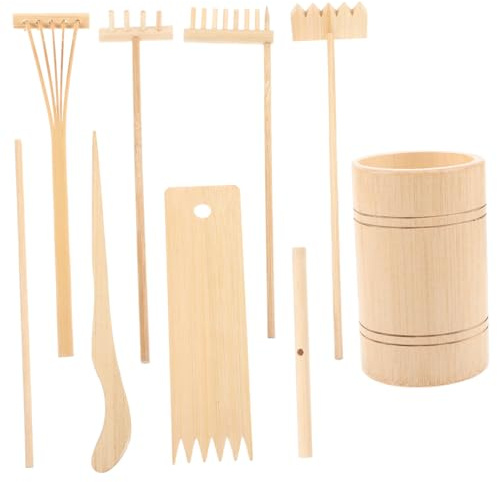 Vaguelly Râteau De Jardin Zen Miniature en Bois Naturel pour Bricolage Et Contemplation, Ensemble 7 Pièces Rangement en Bambou, Présent Détente pour Adultes Et Adolescents