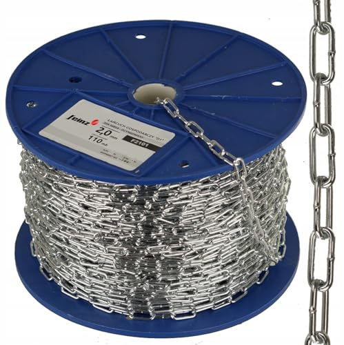 EINZ Stahlkette verzinkt 2 mm x 110 m | Kettenglieder, verzinkt, kurzgliedrig, seitlich geschweißt, robuste Kette, Bau, Industrie, Garten, Landwirtschaft