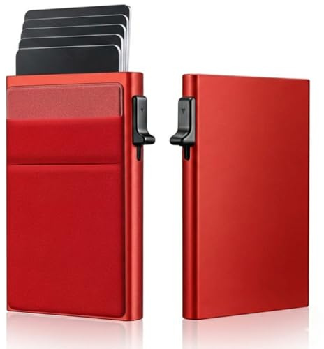 DÍGONO Tarjetero Hombre Bloqueo RFID, Porta Tarjetas Crédito, Carteras para Hombre y Mujer, Tarjetero Metálico Automático Hombre Mujer, Cartera Tarjetero Hombre, Card Holder, Billeteras (Rojo)