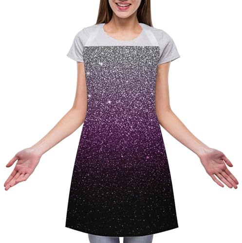 HEBVASS Crafting Protective Bib Apron Beautiful Dark Purple Grey Sparkling Glitter Sparkles Pattern Painting Adjustable with Pockets for Artists Adults Workshop DIY