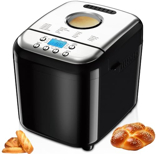 Macchina per il Pane 15 in 1, Macchina per il Pane Digitale Programmabile da 3LB, Teglia in Ceramica Antiaderente, Acciaio Inossidabile, per Senza Glutine, Impasto, Lievito Madre, Yogurt