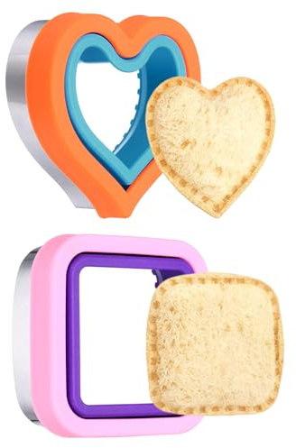 sourcing map Lot de 2 emporte-pièces mignons pour sandwichs, coupe-pain, accessoires de déjeuner en forme de cœur carré pour boîte à déjeuner, bleu/orange/violet/rose
