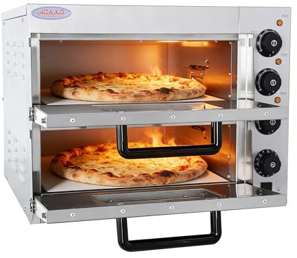 Hakka Four à Pizza Professionnel de 3000W, Double Couche, avec Pierre Argileuse Réfractaire de 40cm - Réglage Température(50-350°C) & Minuterie(0-60 min), pour Restaurant, Boulangerie, Fête Familiale