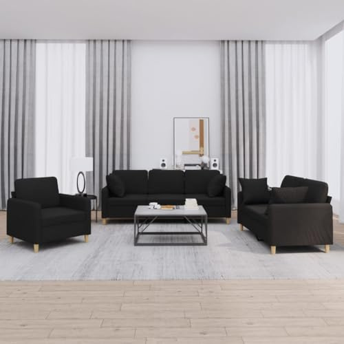 Fangmaliuyun 3-teilige Sofagarnitur Schwarz 78-198 cm aus strapazierfähigem Stoff Modernes Wohnzimmer Sofa mit Sessel Zweisitzer und Dreisitzer for Living Room Corridor Bedroom