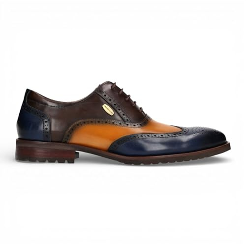 Lorenzo Conti Antonin 01 Scarpe Oxford Brogue da Uomo in Pelle Blu e Marrone, Eleganti e Casual