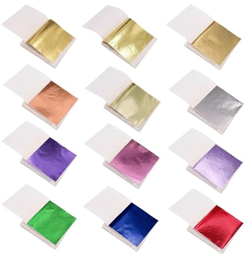 120 Pieces Gold Leaf Sheets, 12 Colours Multipurpose Foil Paper | 9.5 x 8.5 Size Assortment for Arts, Crafts, Resin, Gilding, DIY Home Decor, and Painting Projects