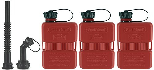 FuelFriend®-PLUS 1,0 Liter - Klein-Benzinkanister Mini-Reservekanister - im Dreierpack + Auslaufrohr-Set