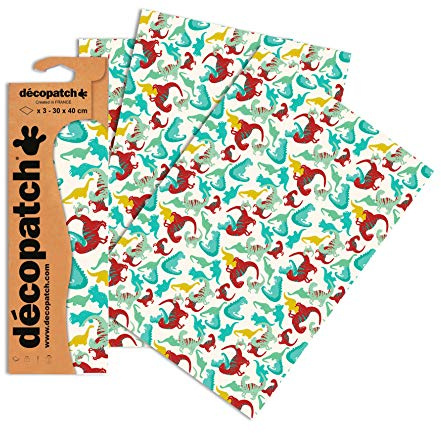 Décopatch Dinosaur Paper, 30x40cm (Pack of 3 sheets)