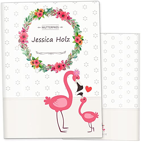 OLGS Mutterpasshülle Mommy Love Daisy | Schutzhülle wunderschöne Geschenkidee personalisierbar mit Namen - Hülle für den deutschen Mutterpass personalisiert, Flamingo