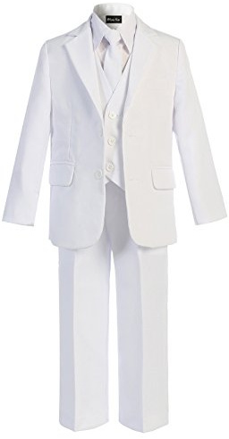 OLIVIA KOO Boys Solid 5-Piece Formal Suit Set With Matching Neck Tie,White,6