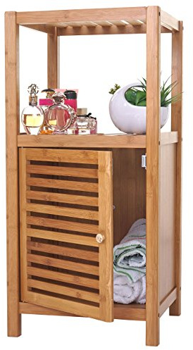 Mendler Badregal HWC-B18, Standregal mit Tür, Bambus - 80x36x34cm | Badezimmer, Badschrank