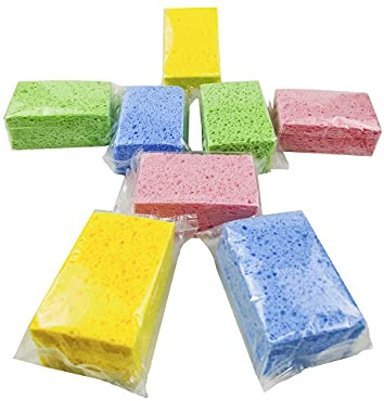 Cellulose Sponges Kitchen, for Washing Dishes, in Bulk, 24 Pack (3 Count x 8 Individually Wrapped + 2 Free Scouring Pads), 100% Natural Biodegradable