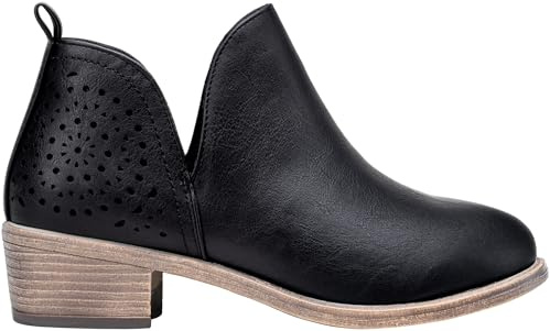 Vepose Women's Ankle Boots, Low Heel Chunky Cutout Booties, 912 - Black PU, Size 9 US - Perforated Western Shoes (CJY912 Black 09)