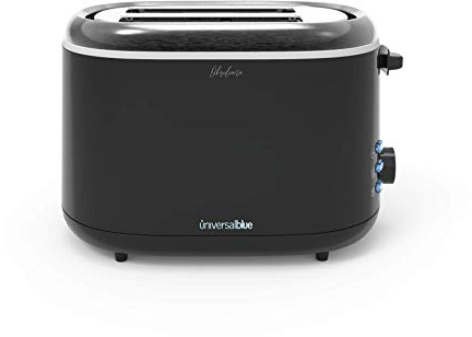 UNIVERSALBLUE Tostador 2 Ranuras Cortas y Anchas | Tostadora de Acero Inoxidable para Rebanadas de Pan | Color Negro | Tostadora Pan Ancho y Largo 2 Ranuras
