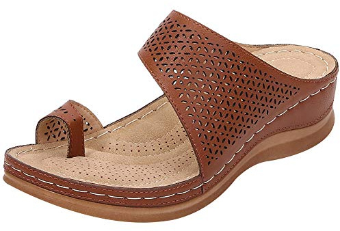 rismart kvinnors ihåliga sandaler kilklackar klämma tå bunion korrektor flip-flops sommartofflor, - Brun - 3.5 UK