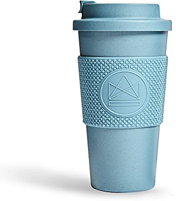 Neon Kactus - Tasse à Café Réutilisable & Compostable, tasse cafe écologique avec couvercle vissable. Revêtement en silicone de qualité alimentaire, sans plastique et à base de plantes, 16 oz.