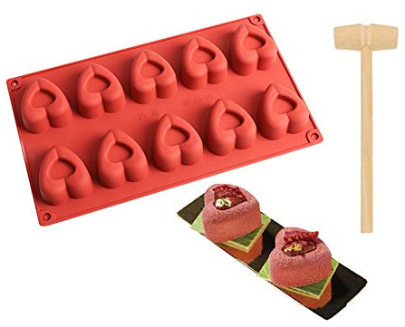 YGMXZL Stampo in silicone a forma di cuore, 3D a forma di cuore a forma di diamante, stampo in silicone antiaderente per cioccolato, dessert, torte, caramelle, cupcake (10 cavità)