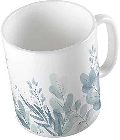 Hellweg Druckerei Huuraa Kaffeetasse Pastell Zweige und Blätter Geschenk Idee Keramik 330ml Kaffee-Becher mit floralem Muster